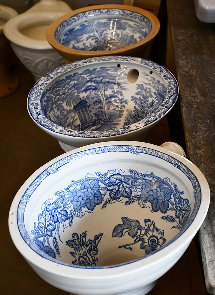 Victorian blue and white transfer-printed toilet bowls/mongersofhingham.co.uk